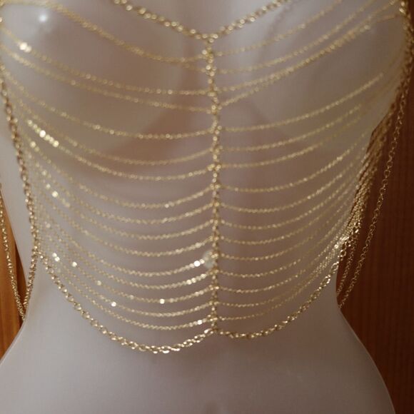Forever 21 Gold Chain Body Jewelry Halter Top OS - Picture 3 of 7